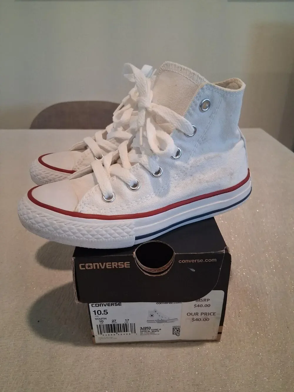 Converse Chuck Taylor All Star Kids Youth High Top Shoes Optical White 10.5